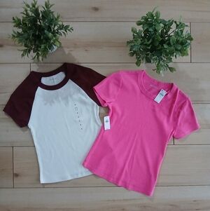 NWT Old Navy Bundle Of Two Tops Pink & Baseball Style Size Small